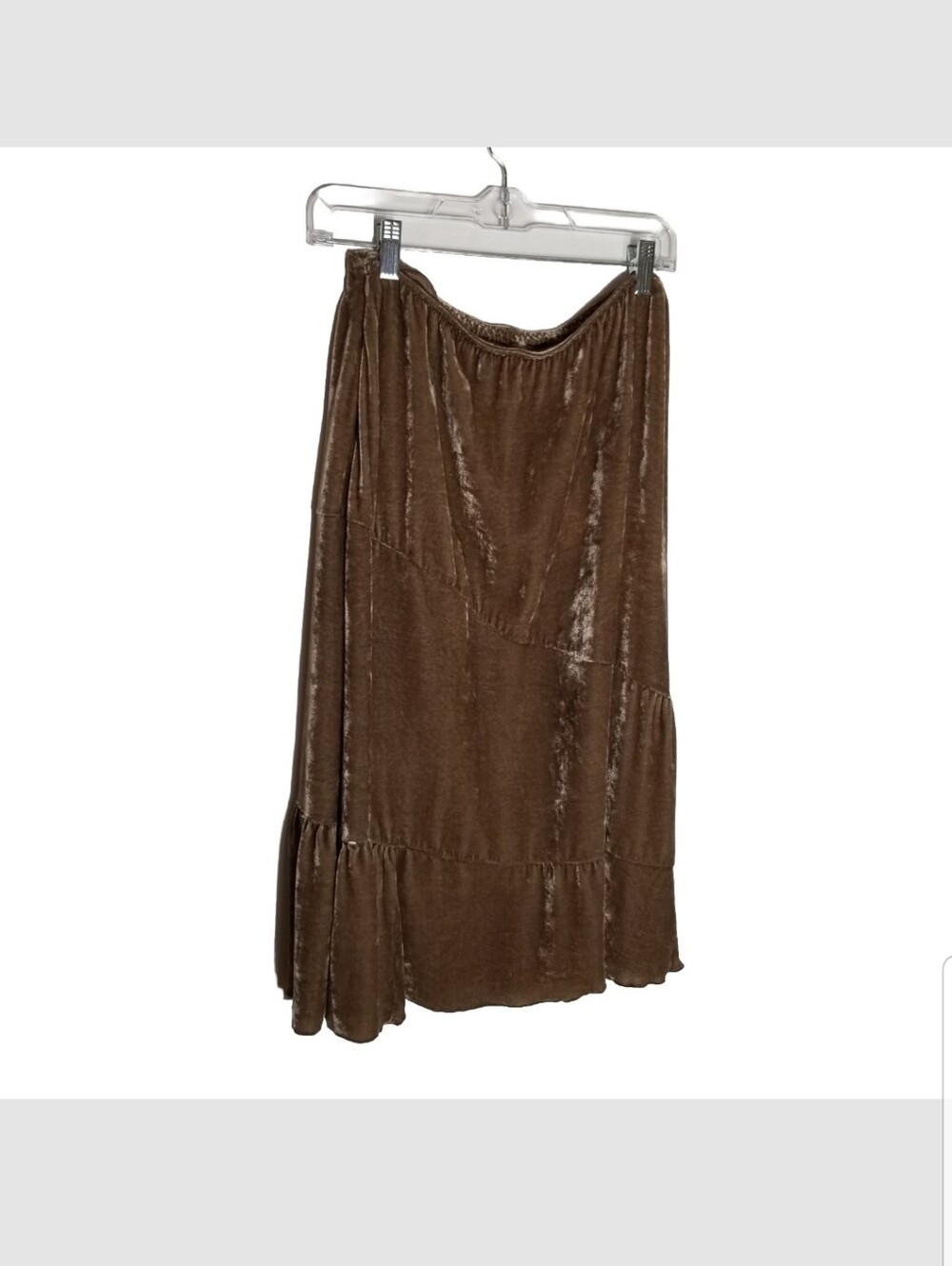 J. Jill Crushed Velvet Brown Maxi Skirt Women's Small Side Zip Silk Blend Beaded